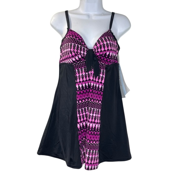 Shore Fit Multi Color Block  1 Piece Thigh Solutions Swimsuit Size 14 NEW - Picture 1 of 12